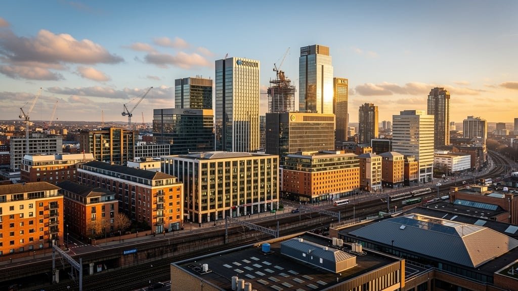 Birmingham skyline with modern business district and Midlands urban development
